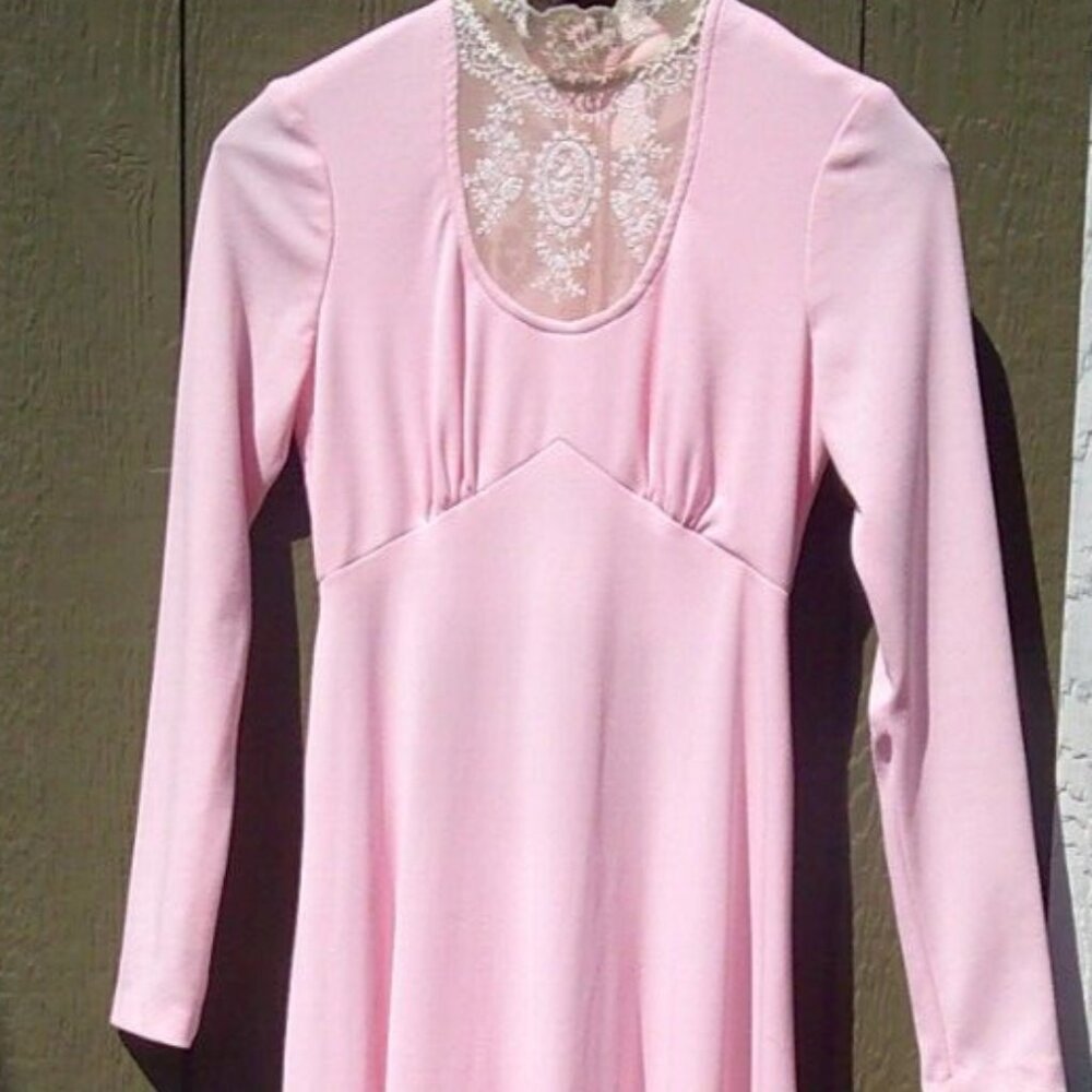vintage pastel pink long sleeve maxi dress 60s 70s